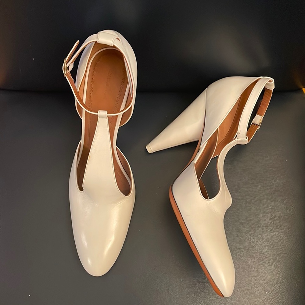 Celine White Leather T-Strap Pump